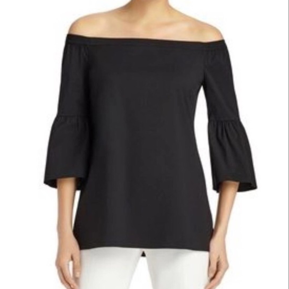 Lafayette 148 Rosario Black Off the Shoulder Bell Sleeve Top - S
